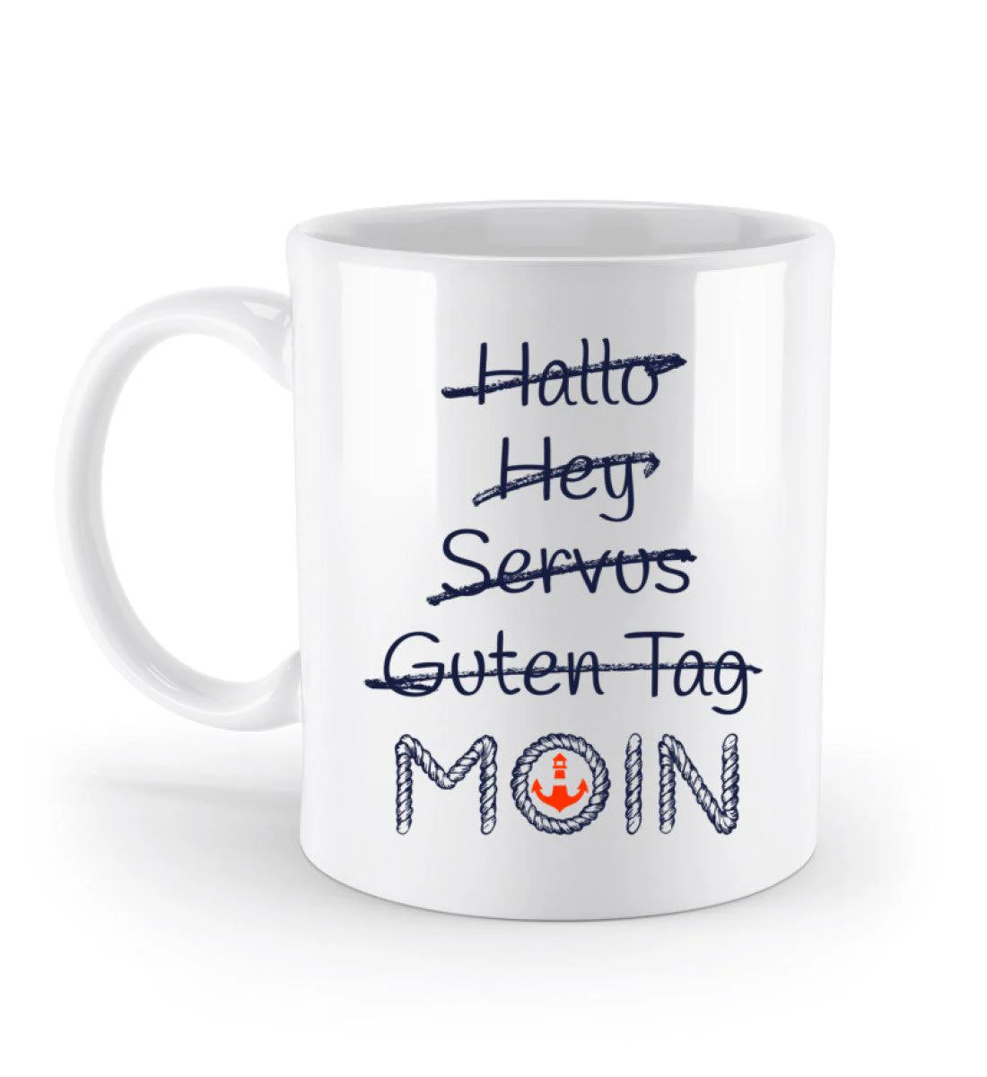 hallo hey servus moin · Keramik Tasse weiß