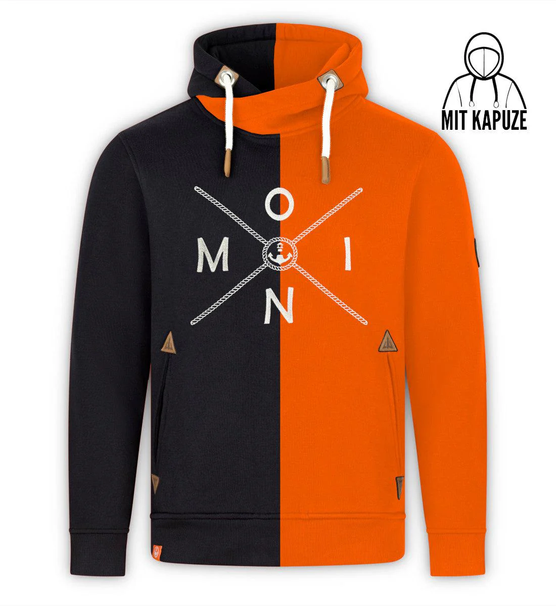 Moin X Schwarz/Orange (Stick) · Unisex Bio Schalkragen Hoodie